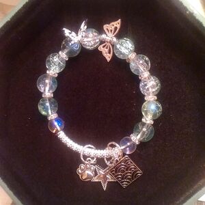 Beautiful beautiful one size fits all blue glass beads with silver decorating